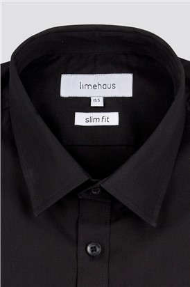  Slim Fit Single Cuff Black Poplin Shirt