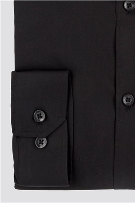  Slim Fit Single Cuff Black Poplin Shirt