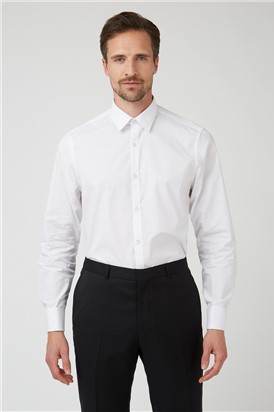  Regular Fit Double Cuff Point Collar White Poplin Shirt