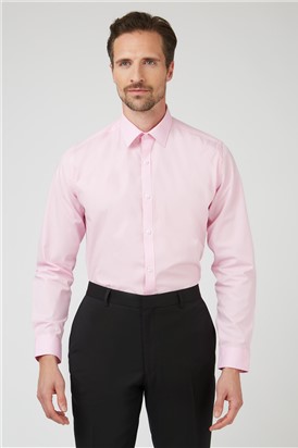  Tailored Fit Single Cuff Pink Poplin Shirt