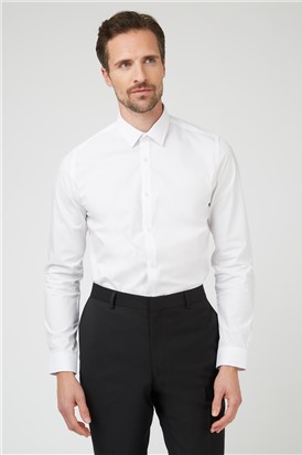  Slim Fit Single Cuff White Stretch Shirt