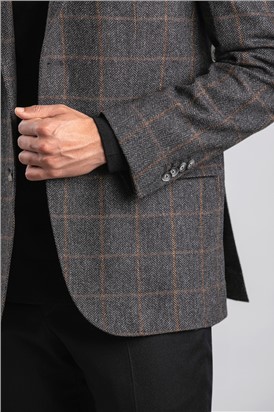  Regular Fit Dark Grey Checked Blazer