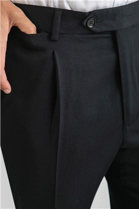  Regular Fit Black Single Pleat Trousers