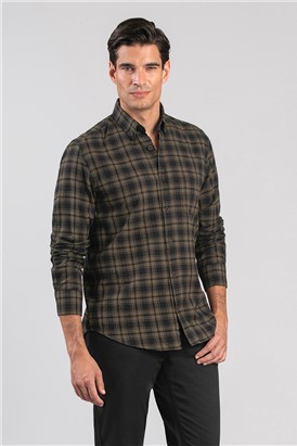  Olive Checked Long Sleeved Shirt