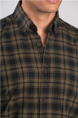  Olive Checked Long Sleeved Shirt