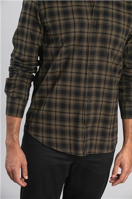  Olive Checked Long Sleeved Shirt