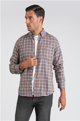  Warm Grey Checked Long Sleeved Shirt