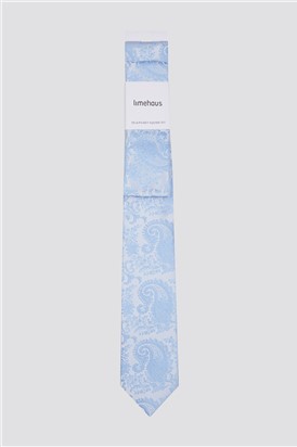  Light Blue Paisley Tie & Handkerchief