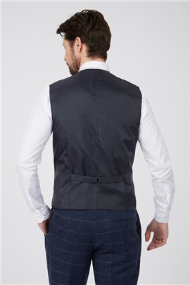  Regular Fit Navy Herringbone Check Waistcoat