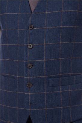  Regular Fit Navy Herringbone Check Waistcoat