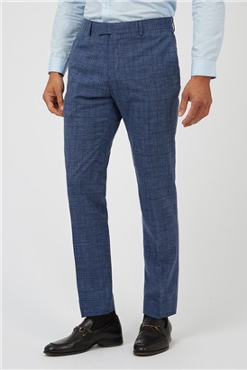  Mid Blue Linen Look Tailored Fit Suit Trouser