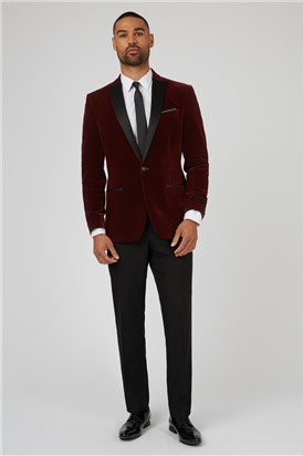  Tailored Fit Burgundy Velvet Jacket