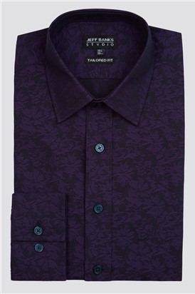  Stvdio Purple Long Sleeve Floral Jacquard Shirt