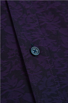  Stvdio Purple Long Sleeve Floral Jacquard Shirt