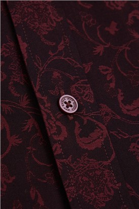  Stvdio Burgundy Long Sleeve Floral Jacquard Shirt