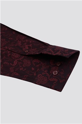  Stvdio Burgundy Long Sleeve Floral Jacquard Shirt