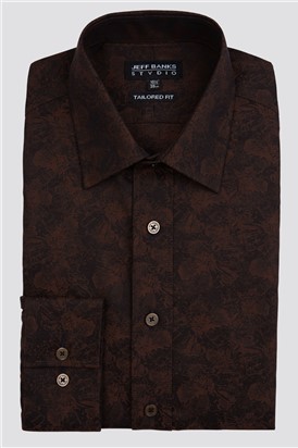  Stvdio Brown Long Sleeve Floral Jacquard Shirt