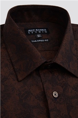  Stvdio Brown Long Sleeve Floral Jacquard Shirt