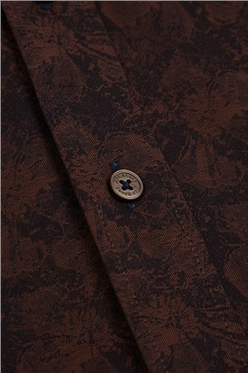  Stvdio Brown Long Sleeve Floral Jacquard Shirt