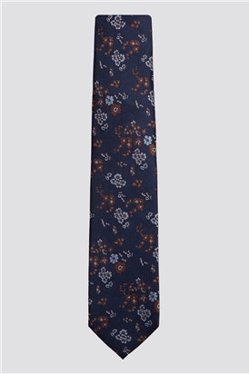  Navy Silk Floral Tie