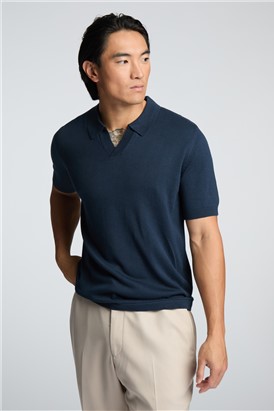  Navy Open Neck Knitted Polo