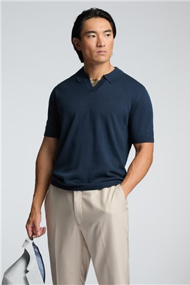  Navy Open Neck Knitted Polo