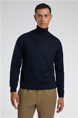  Merino Knit Roll Neck Jumper - Navy