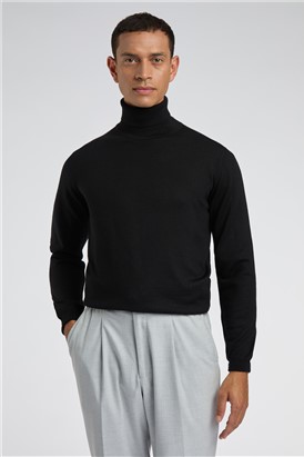  Merino Knit Roll Neck Jumper - Black