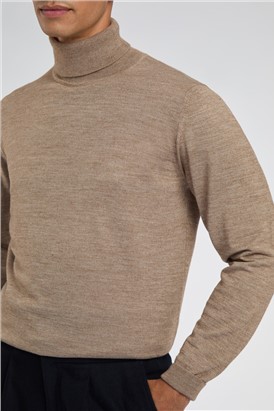  Merino Knit Roll Neck Jumper - Sand