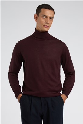  Merino Knit Roll Neck Jumper - Burgundy