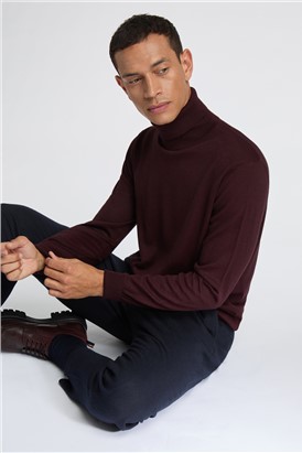  Merino Knit Roll Neck Jumper - Burgundy