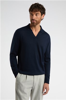  Open Neck Long Sleeve Knit Polo