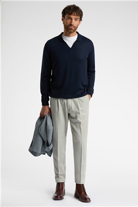  Open Neck Long Sleeve Knit Polo