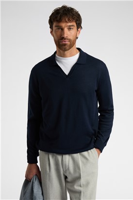  Open Neck Long Sleeve Knit Polo