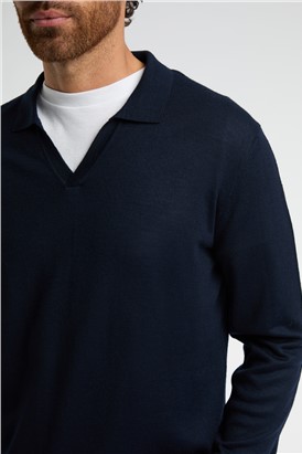  Open Neck Long Sleeve Knit Polo