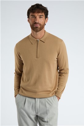  Camel Zip Knit Polo