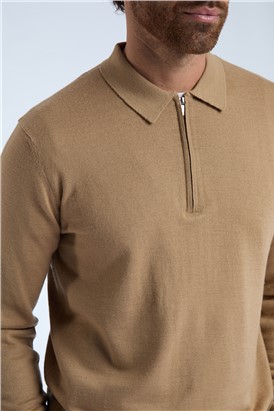  Camel Zip Knit Polo