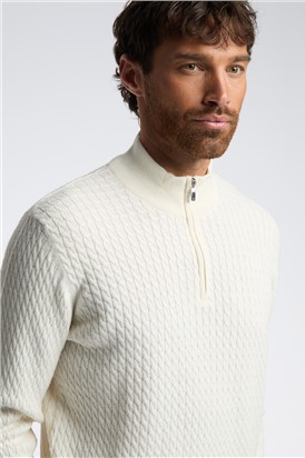  Ecru Zip Neck Cable Knit Jumper