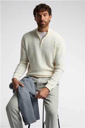  Ecru Zip Neck Cable Knit Jumper