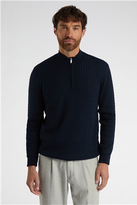  Navy Zip Neck Cable Knit Jumper