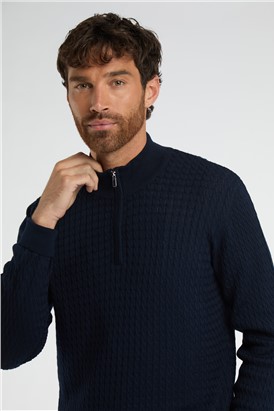  Navy Zip Neck Cable Knit Jumper