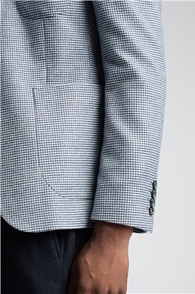  Slim Fit Blue and White Houndstooth Blazer