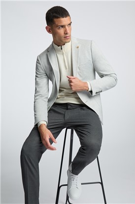  Slim Fit Grey Mini Puppytooth Knit Blazer