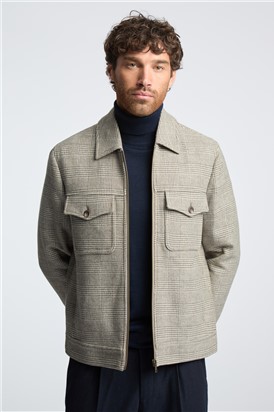  Taupe Check Zip Front Jacket