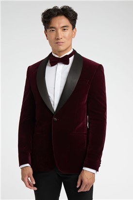  Slim Fit Burgundy Velvet Suit