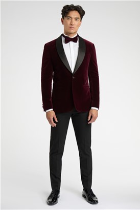  Slim Fit Burgundy Velvet Suit