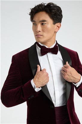  Slim Fit Burgundy Velvet Suit