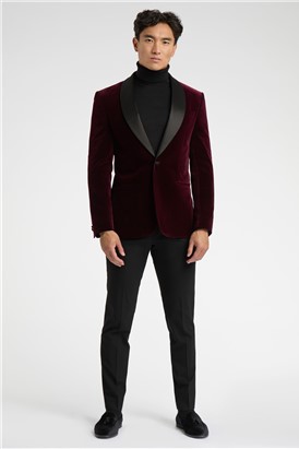  Slim Fit Burgundy Velvet Suit