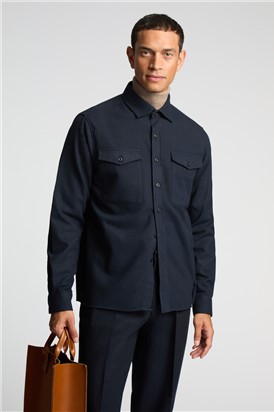  Navy Flannel Long Sleeve Overshirt