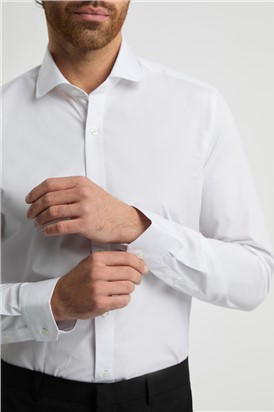  Slim Fit White Cotton Single Cuff Cutaway Collar Shirt